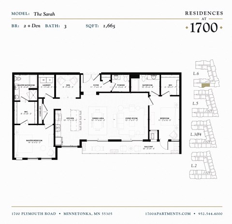 The Sarah Floor plan at Residences at 1700, Minnetonka, 55305